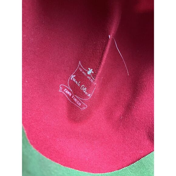 Frank's Girl by Frank Olive Red Wool Hat Feather Accent Fawn Finish Vintage - Picture 10 of 10